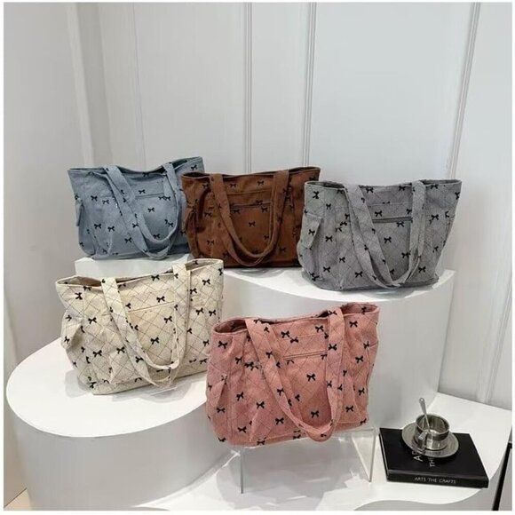 Corduroy Tote Bag for Women Large Shoulder Bag with Zipper Stylish and Practical - Picture 7 of 7